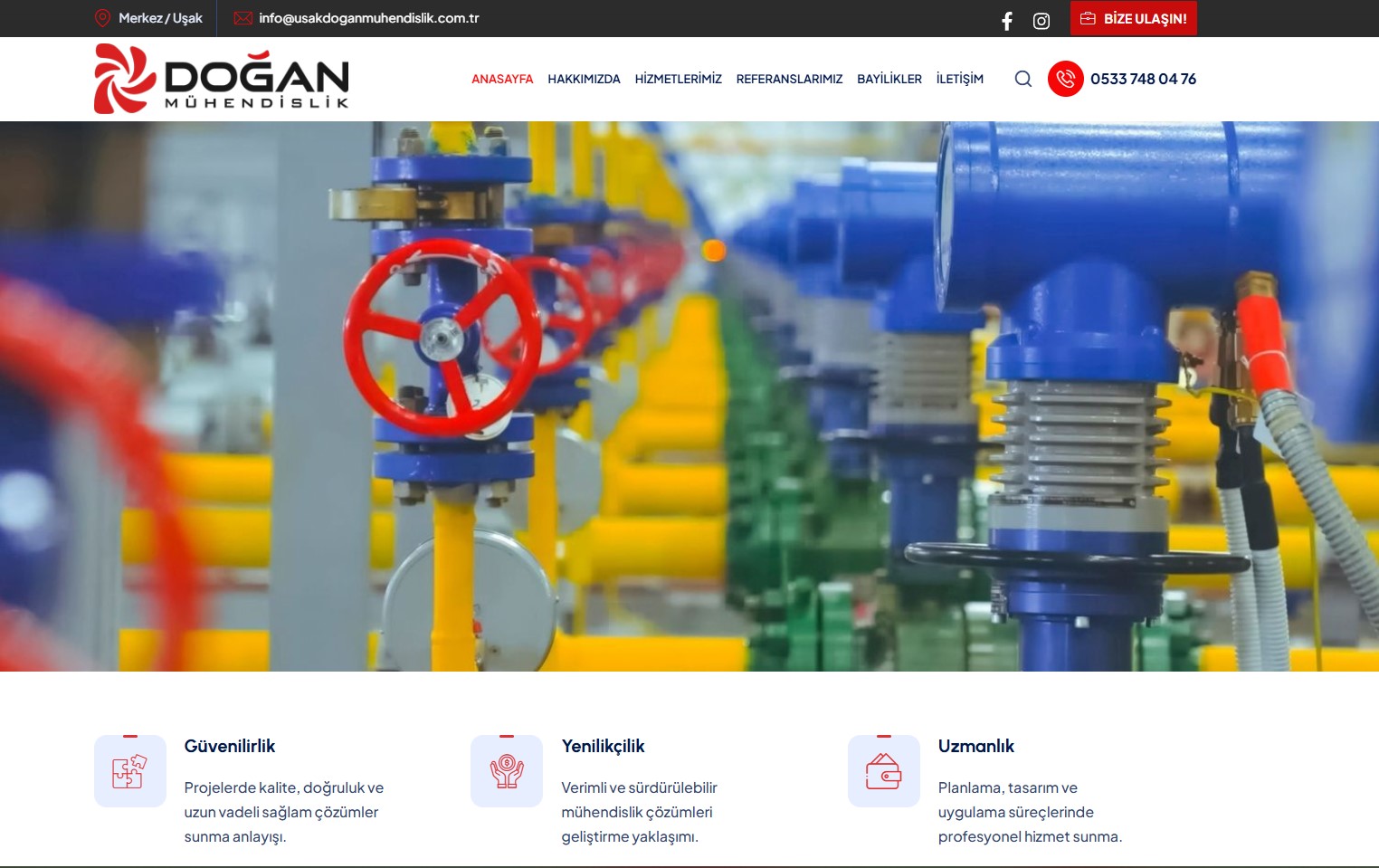 Uşak Doğan Mühendislik web sitesi ekran görüntüsü